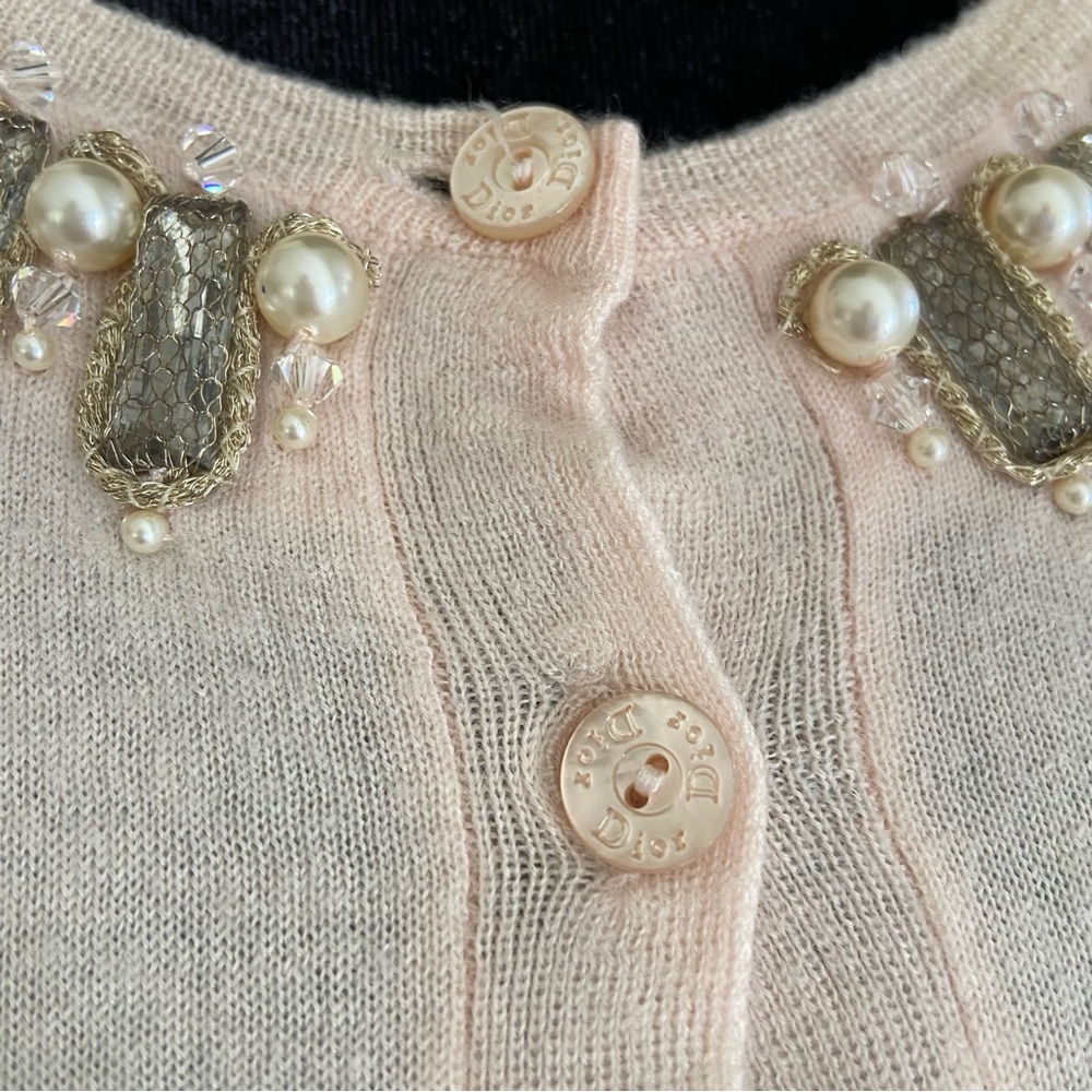 Christian Dior Cashmere Embellished Crystals and Pearls Neck Cardigan - Picture 3 of 13
